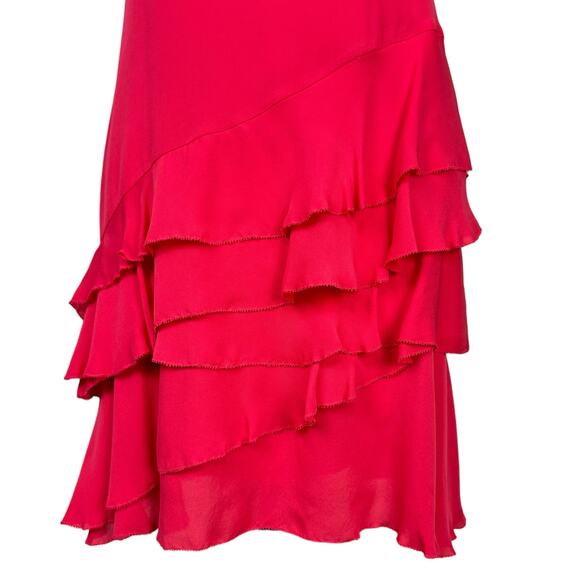 Parker NWT Athens 100% Silk Watermelon Pink Tiered Ruffle Mini Cocktail Dress - Picture 7 of 11